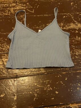 Divided Ribbed V-Neck Cropped Cami - Light Blue